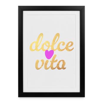 Dolce Vita Herz Gold coole Quotes Herz Luxus - Gerahmtes Poster (27 × 37 cm) - Schwarz - Vorne