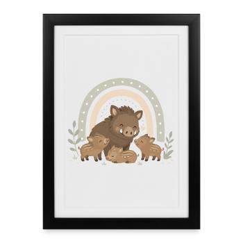Wild Boar Family - Boho Style - Framed poster (27 × 37 cm) - black - Front