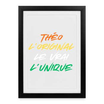 théo Homme L'original Le Vrai L'unique Prénom théo - Affiche encadrée (27 × 37 cm) - noir - Devant