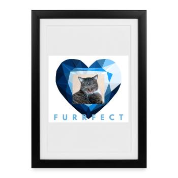 Furrfect Blue Diamond Heart Tabby Cat Aesthetic - Framed poster (27 × 37 cm) - black - Front