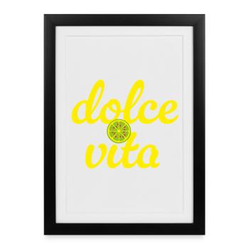 Dolce Vita Jaune, citron vert et citron Italie Été - Affiche encadrée (27 × 37 cm) - noir - Devant
