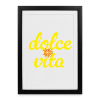 Dolce Vita Orange Sommer Fun Party Italien Zitrus - Gerahmtes Poster (27 × 37 cm) - Schwarz - Vorne