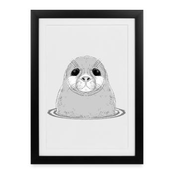 un joli bébé phoque dans l'eau - Affiche encadrée (27 × 37 cm) - noir - Devant