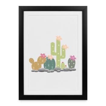 Jardin de rocaille de cactus avec différents cactus - Affiche encadrée (27 × 37 cm) - noir - Devant