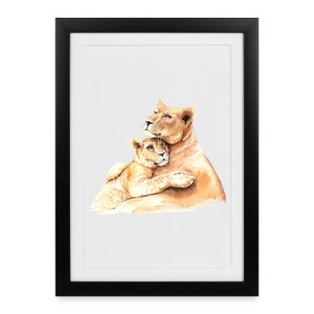 Aimer les lions - maman et enfant s’embrassent - Affiche encadrée (27 × 37 cm) - noir - Devant