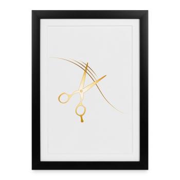 ciseaux coiffeur dorés aux cheveux blonds foncés - Affiche encadrée (27 × 37 cm) - noir - Devant