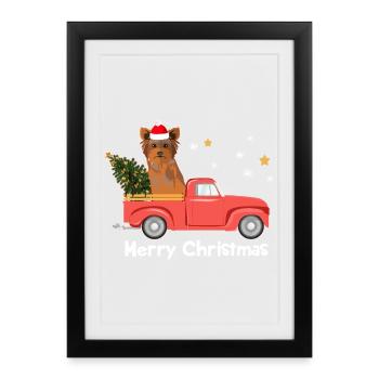 Pick-up Yorkie Christmas Tree - Affiche encadrée (27 × 37 cm) - noir - Devant