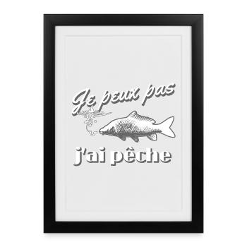 Je peux pas j'ai pêche à la carpe hameçon bouchon - Affiche encadrée (27 × 37 cm) - noir - Devant