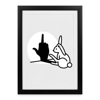 Rabbit Shadow Hand FUCK OFF Middle Finger Rabbit - Framed poster (27 × 37 cm) - black - Front