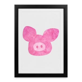 Tête de cochon fourrure bonne chance rose ferme bio Nature - Affiche encadrée (27 × 37 cm) - noir - Devant