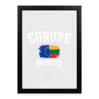 Europe Drapeau de la brosse de Lituanie - Affiche encadrée (27 × 37 cm) - noir - Devant