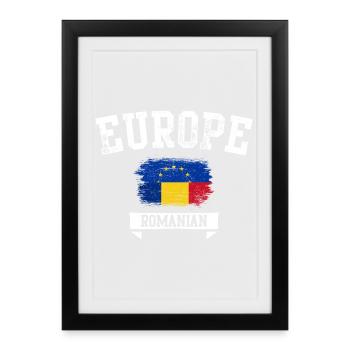 Europe Romania Flag Brush Emblem - Framed poster (27 × 37 cm) - black - Front