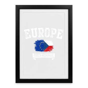 Art au pinceau du drapeau tchèque en Europe - Affiche encadrée (27 × 37 cm) - noir - Devant