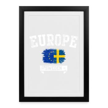 Drapeau de la Suède europe - Affiche encadrée (27 × 37 cm) - noir - Devant