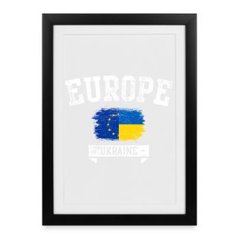 Emblème du drapeau du pinceau Europe Ukraine - Affiche encadrée (27 × 37 cm) - noir - Devant