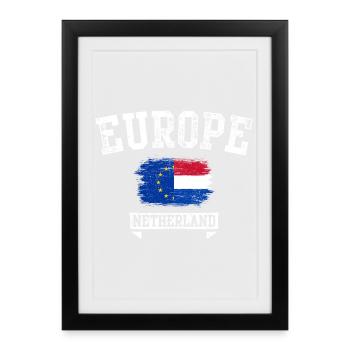 Europe Pays-Bas Drapeau Grunge - Affiche encadrée (27 × 37 cm) - noir - Devant