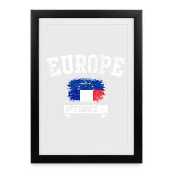Drapeau France Brosse Europe - Affiche encadrée (27 × 37 cm) - noir - Devant