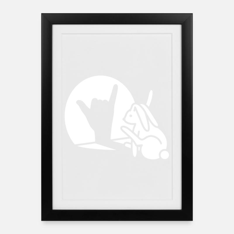 Rabbit Hand Shadow Appelez-vous! Téléphone Téléphone portable - Affiche encadrée (27 × 37 cm) - noir