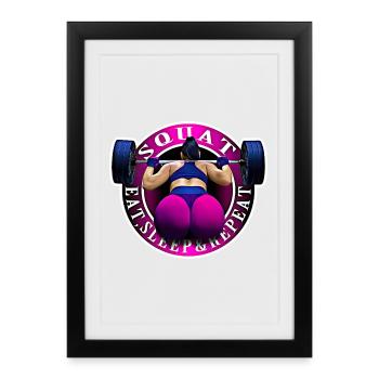 Squat, Eat, Sleep & Repeat. - Affiche encadrée (27 × 37 cm) - noir - Devant