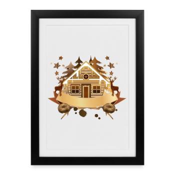 cozy log cabin with banners to label - Framed poster (27 × 37 cm) - black - Front