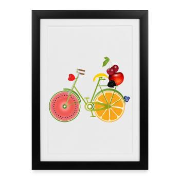 drôle de vélo vert fruité décoré - Affiche encadrée (27 × 37 cm) - noir - Devant