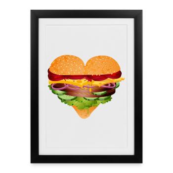 Petit pain à hamburger farci en variation de forme de cœur - Affiche encadrée (27 × 37 cm) - noir - Devant