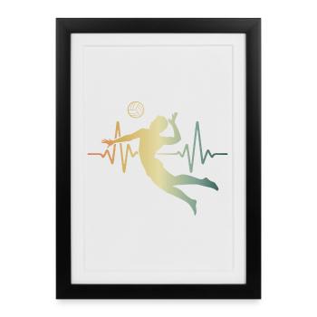 Heartbeat Volleyball ECG Pulse - Affiche encadrée (27 × 37 cm) - noir - Devant