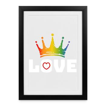 Love Heart red rainbow crown white lgbt tshirt - Framed poster (27 × 37 cm) - black - Front