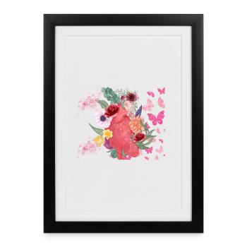 Cœur fleurs et papillons - Affiche encadrée (27 × 37 cm) - noir - Devant
