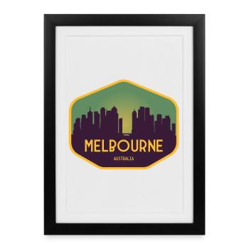 Coucher de soleil sur les toits de Melbourne - Affiche encadrée (27 × 37 cm) - noir - Devant