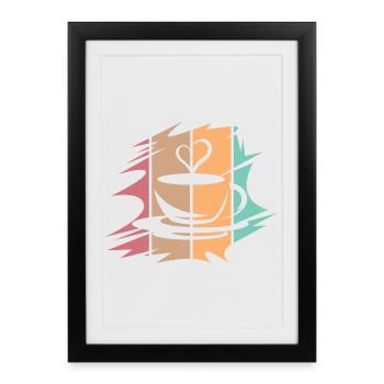 Rétro Café Abstrait Coeur Café Amour Icône Icône - Affiche encadrée (27 × 37 cm) - noir - Devant