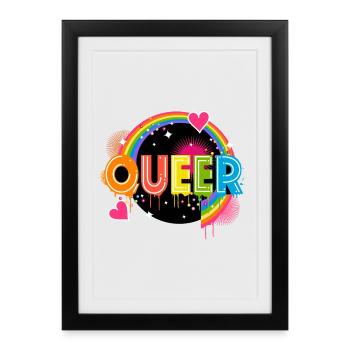 Coloré Queer Typo Mois de la fierté Égalité des droits LGBTQ - Affiche encadrée (27 × 37 cm) - noir - Devant