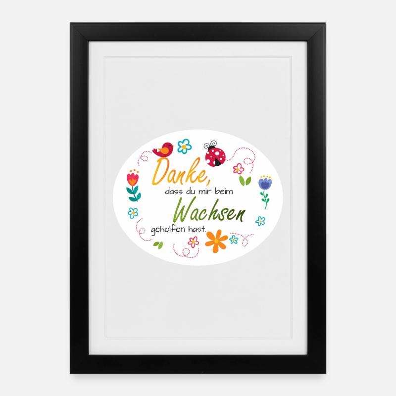 Spruch Kita-Abschied - Danke - bunte Blumen - Gerahmtes Poster (27 × 37 cm) - Schwarz
