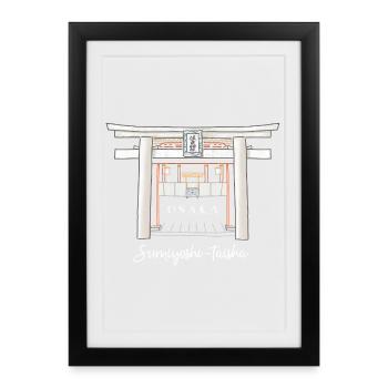 Osaka, Sumiyoshi Taisha Shrine, Torii, Japan - Framed poster (27 × 37 cm) - black - Front