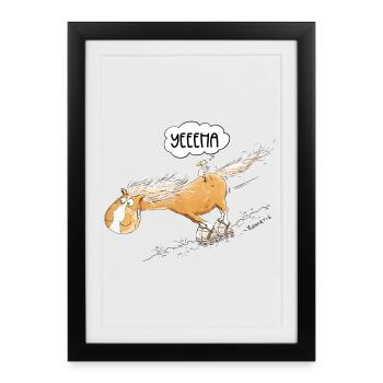 cheval avec des promenades en patins à roulettes drôles de chevaux disant - Affiche encadrée (27 × 37 cm) - noir - Devant
