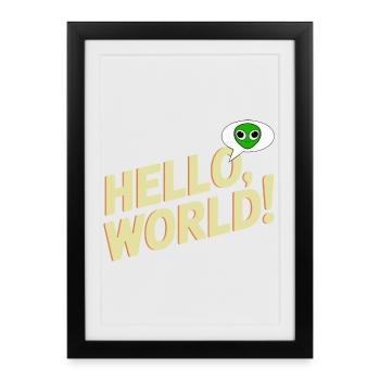 Alien ludique Hello World Design - Affiche encadrée (27 × 37 cm) - noir - Devant