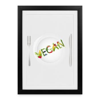 Assiette avec lettrage VEGAN à base de fruits et légumes - Affiche encadrée (27 × 37 cm) - noir - Devant