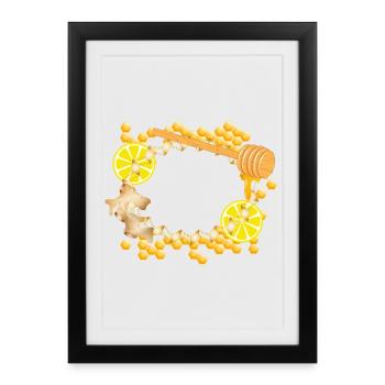 Cadre Gingembre-Citron-Miel – Motif Feel-Good - Affiche encadrée (27 × 37 cm) - noir - Devant