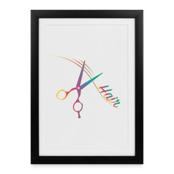 Ciseaux de coiffure colorés avec balançoire – style créatif - Affiche encadrée (27 × 37 cm) - noir - Devant