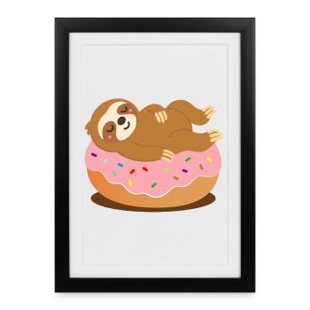 Sloth on donut–Cute and relaxed animal motif - Framed poster (27 × 37 cm) - black - Front