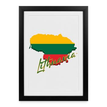 Map of Lithuania, flag of Lithuania - Framed poster (27 × 37 cm) - black - Front