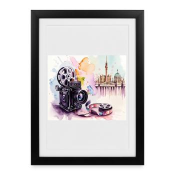 Appareil photo argentique vintage devant les toits de Berlin - Affiche encadrée (27 × 37 cm) - noir - Devant