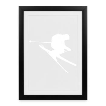Minimalist skier winter descent - Framed poster (27 × 37 cm) - black - Front