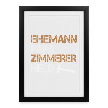 Mari papa charpentier héros charpentier artisanat - Affiche encadrée (27 × 37 cm) - noir - Devant