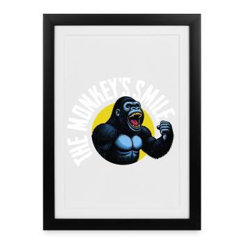 Gorille Rugissant en Style Vintage - Affiche encadrée (27 × 37 cm) - noir - Devant