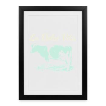 Vache laitière de La Dolce Vita en négatif - Affiche encadrée (27 × 37 cm) - noir - Devant