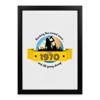 55. Birthday Rocking the crowd since 10/1970 - Framed poster (27 × 37 cm) - black - Front