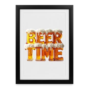 Beer Time - Lettres en verre à bière 3D avec mousse - Affiche encadrée (27 × 37 cm) - noir - Devant
