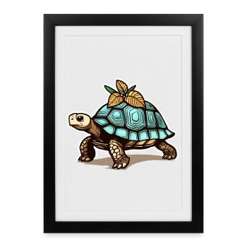 Turtle with blue shell & leaves - Framed poster (27 × 37 cm) - black - Front