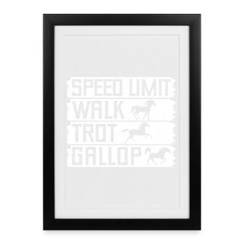 Equitation Marche Trot Galop Cavalier - Affiche encadrée (27 × 37 cm) - noir - Devant